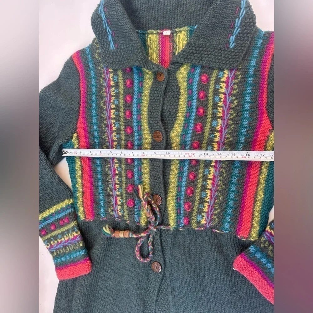 HANDMADE knit multicolour embroidery wool sweater - Picture 7 of 11